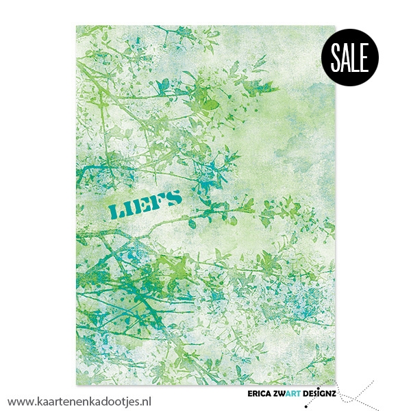 1/10/50x Ansichtkaart liefs aquarel takken lime/teal