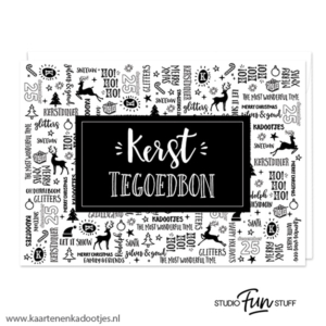 Tegoedbon Kerst handlettering dubbelzijdig bedrukt wit/zwart