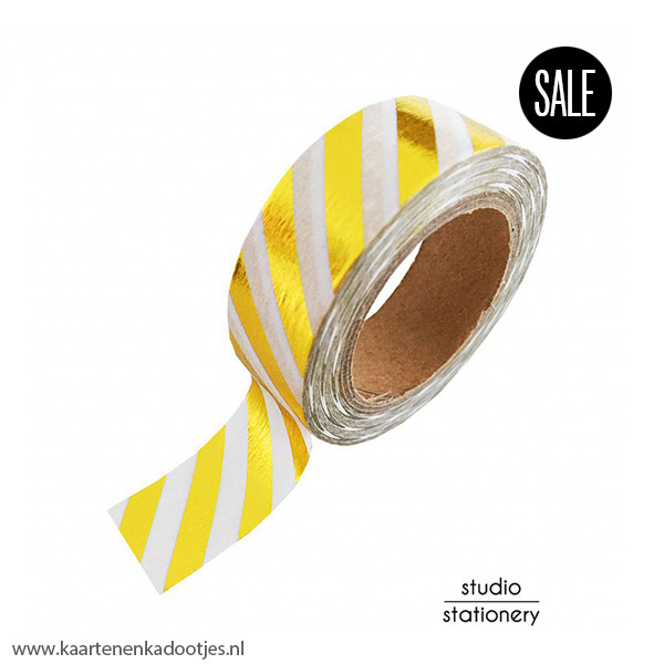 Washi tape streep diagonaal wit/goudfolie