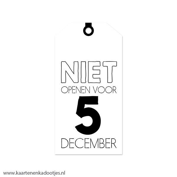 Kadolabel medium Sint serie niet openen voor 5 december wit/zwart