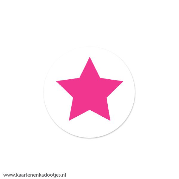 6 Stickers rond 40 mm big star wit/pink