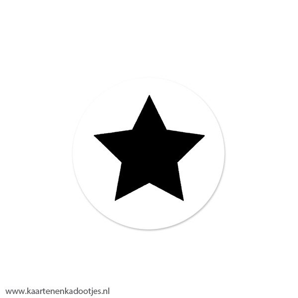 6 Stickers rond 40 mm big star wit/zwart