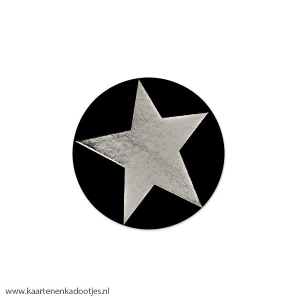 6 Stickers rond 40 mm ster zwart/zilverfolie