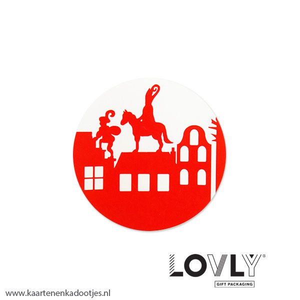 6 Stickers rond 40 mm Sint en Piet op het dak rood/wit