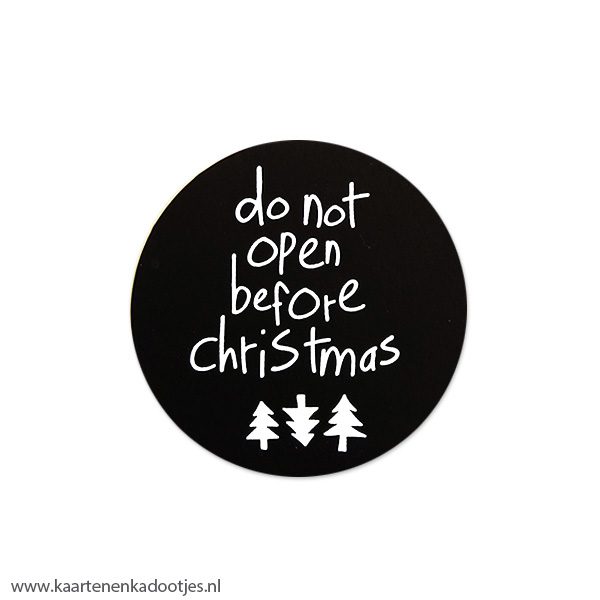 6 Stickers rond 45 mm do not open before Christmas zwart/wit