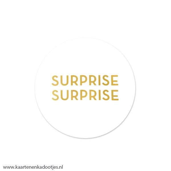 5 Stickers rond 50 mm surprise surprise wit/goudfolie