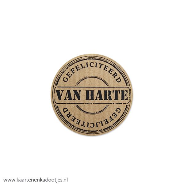 7 Stickers rond 35 mm van harte gefeliciteerd kraft/zwart