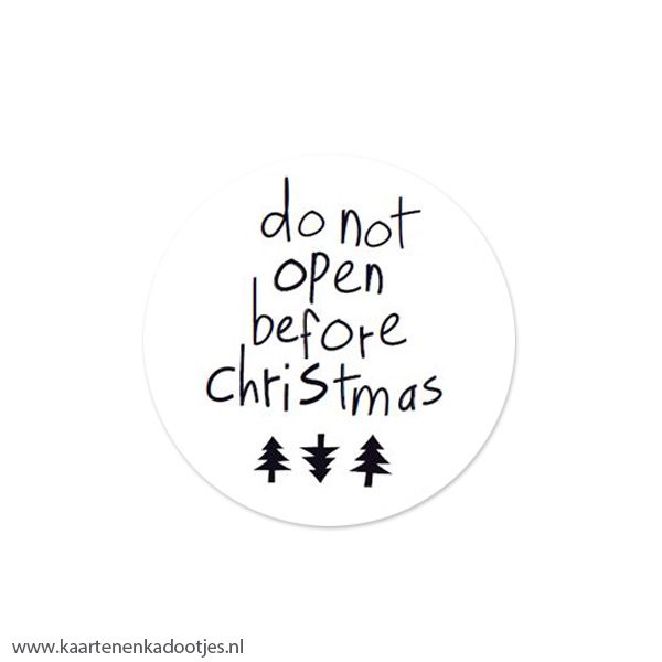 6 Stickers rond 45 mm do not open before Christmas wit/zwart