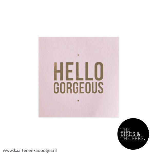 6 Stickers vierkant 45x45 mm hello gorgeous roze/goudfolie