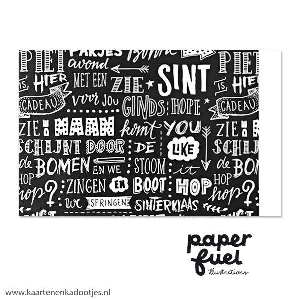 Kadozakje large 17x25 cm Sint handlettering zwart/wit Paperfuel