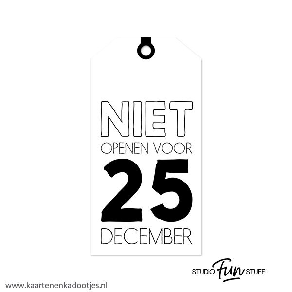 Kadolabel medium Kerst serie niet openen voor 25 december wit/zwart