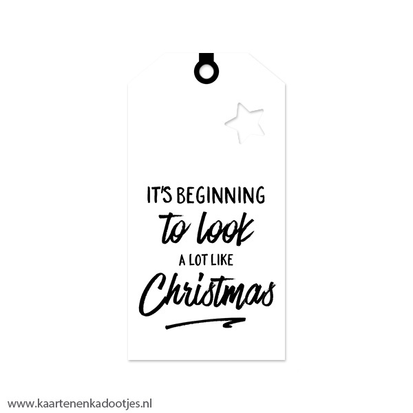 Kadolabel medium Kerst serie it's beginning to look wit/zwart