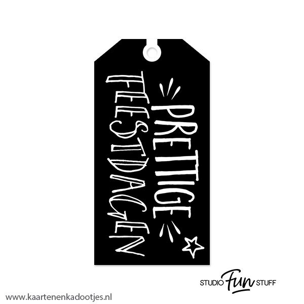 Kadolabel medium Kerst serie prettige feestdagen handlettering zwart/wit