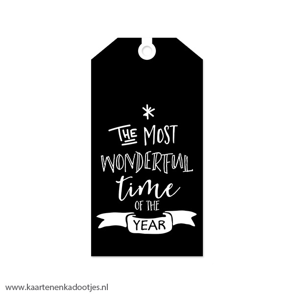 Kadolabel medium Kerst serie the most wonderful time zwart/wit