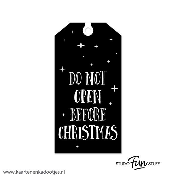 Kadolabel medium Kerst serie do not open before Christmas zwart/wit