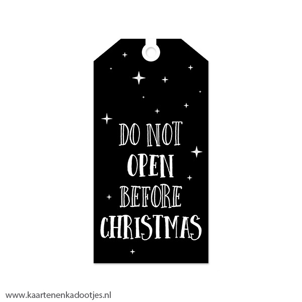 Kadolabel medium Kerst serie do not open before Christmas zwart/wit
