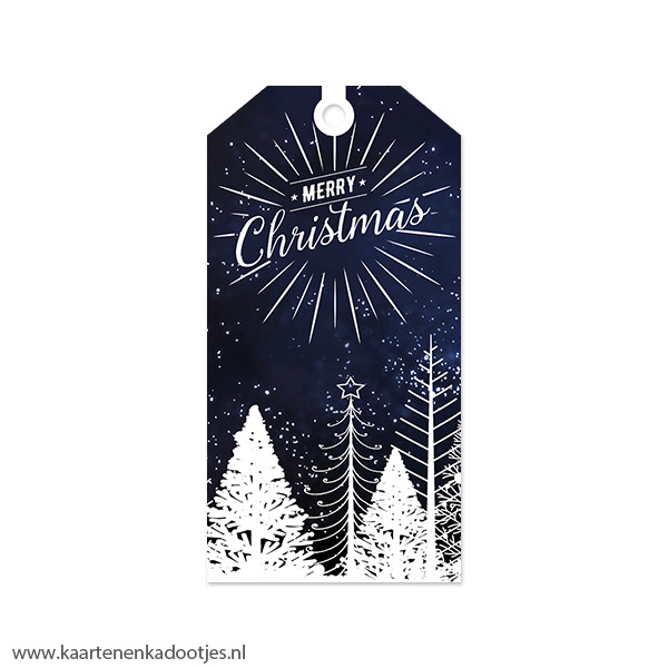 Kadolabel medium Kerst serie merry Christmas indigo