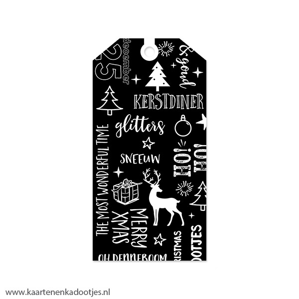 Kadolabel medium Kerst serie handlettering rendier zwart/wit