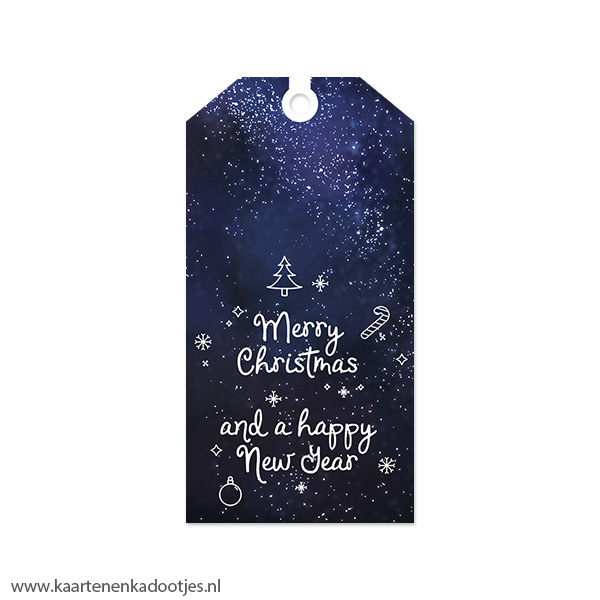 Kadolabel medium Kerst serie happy New Year indigo