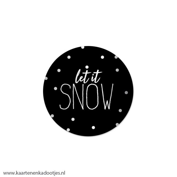 6 Stickers rond 40 mm let it snow zwart/zilverfolie