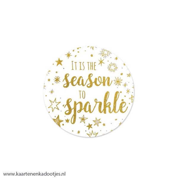 6 Stickers rond 40 mm it's the season to sparkle wit/goudfolie