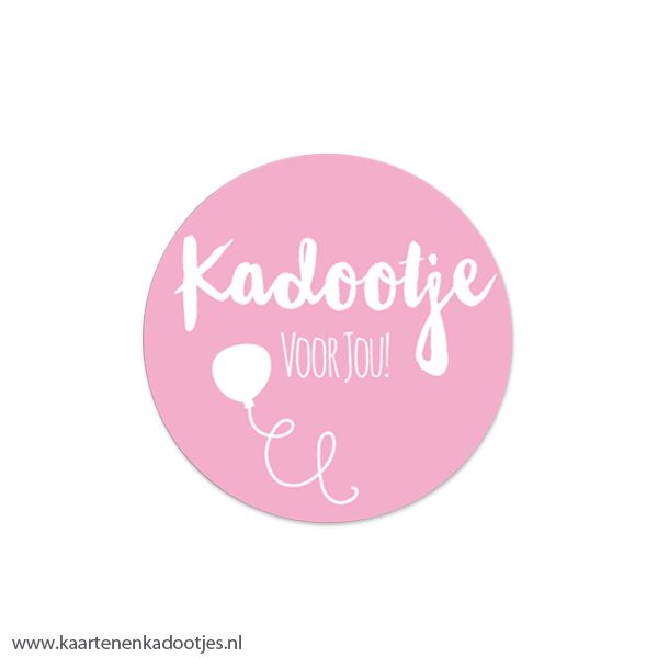 6 Stickers rond 45 mm kadootje voor jou roze/wit