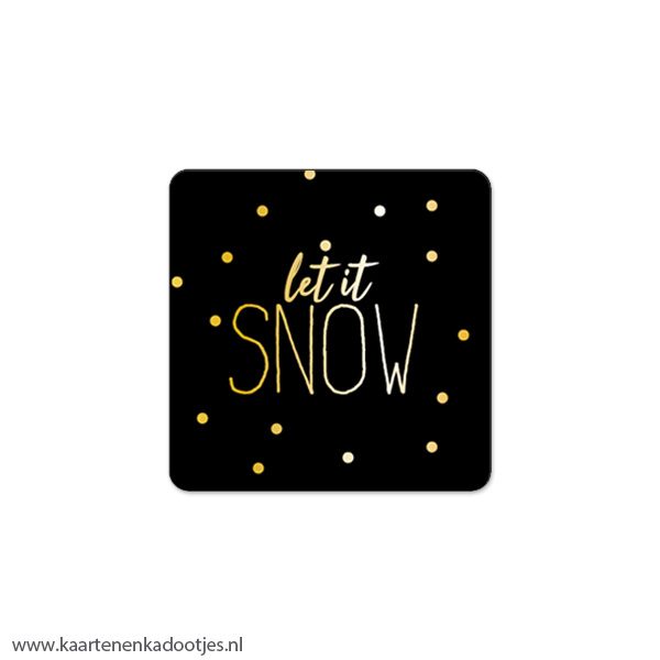 6 Stickers vierkant 40x40 mm let it snow zwart/goudfolie