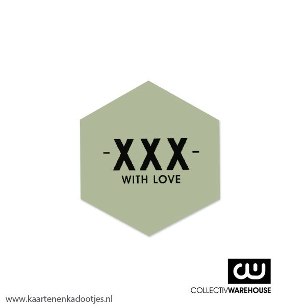 6 Stickers zeshoek 40 mm XXX with love groen/zwart