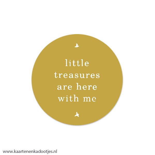5 Stickers rond 50 mm little treasures are here with me oker/wit