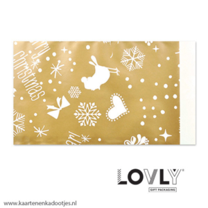 Kadozakje medium 12x19 cm merry Christmas goud/wit