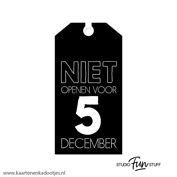 Kadolabel medium Sint serie niet openen voor 5 december zwart/wit