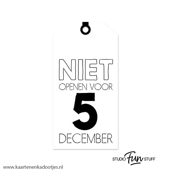 Kadolabel medium Sint serie niet openen voor 5 december wit/zwart