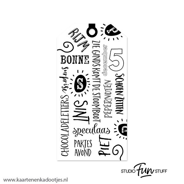 Kadolabel medium Sint serie handlettering wit/zwart