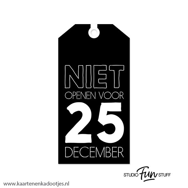 Kadolabel medium Kerst serie niet openen voor 25 december zwart/wit