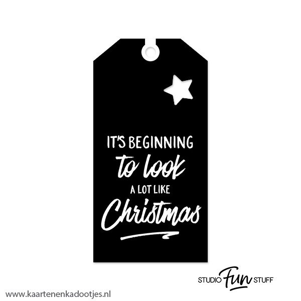 Kadolabel medium Kerst serie it's beginning to look zwart/wit