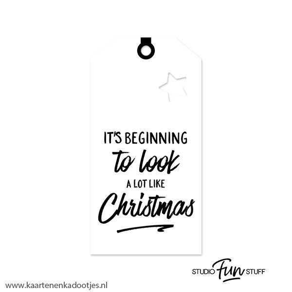 Kadolabel medium Kerst serie it's beginning to look wit/zwart