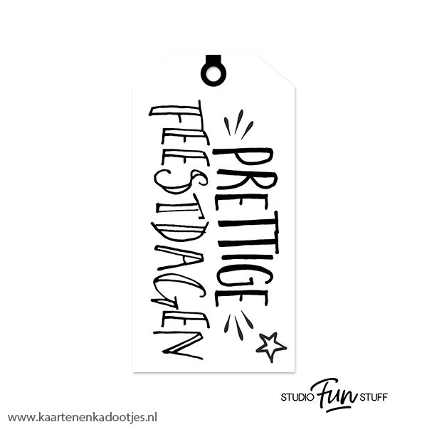 Kadolabel medium Kerst serie prettige feestdagen handlettering wit/zwart