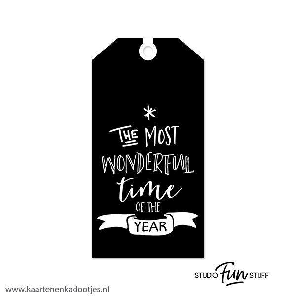 Kadolabel medium Kerst serie the most wonderful time zwart/wit