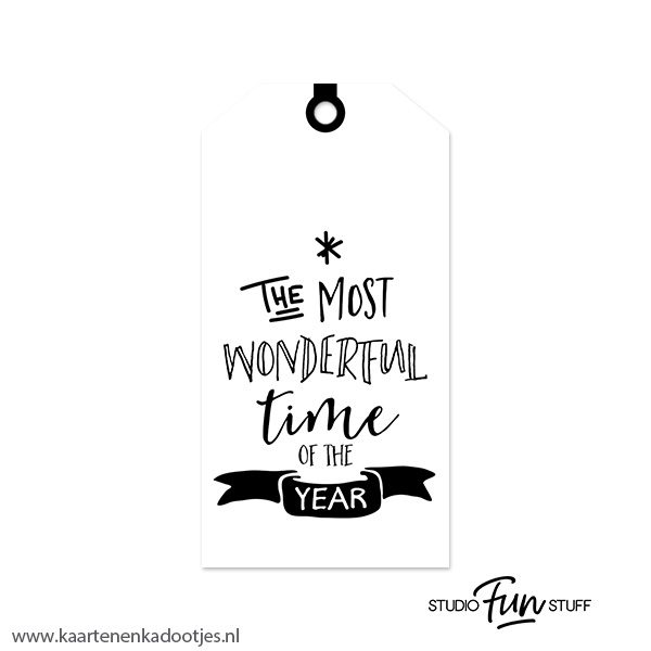 Kadolabel medium Kerst serie the most wonderful time wit/zwart