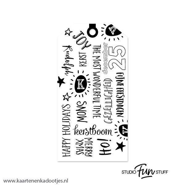Kadolabel medium Kerst serie handlettering wit/zwart