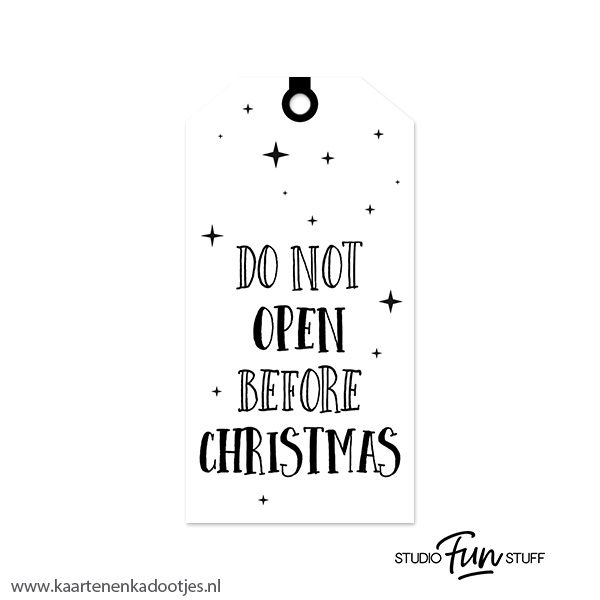 Kadolabel medium Kerst serie do not open before Christmas wit/zwart