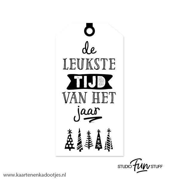 Kadolabel medium Kerst serie de leukste tijd van het jaar wit/zwart