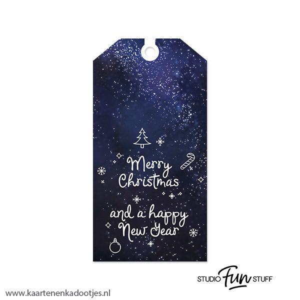 Kadolabel medium Kerst serie happy New Year indigo
