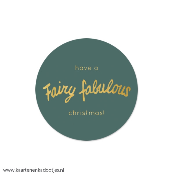 5 Stickers rond 50 mm fairy fabulous Christmas groen/goudfolie