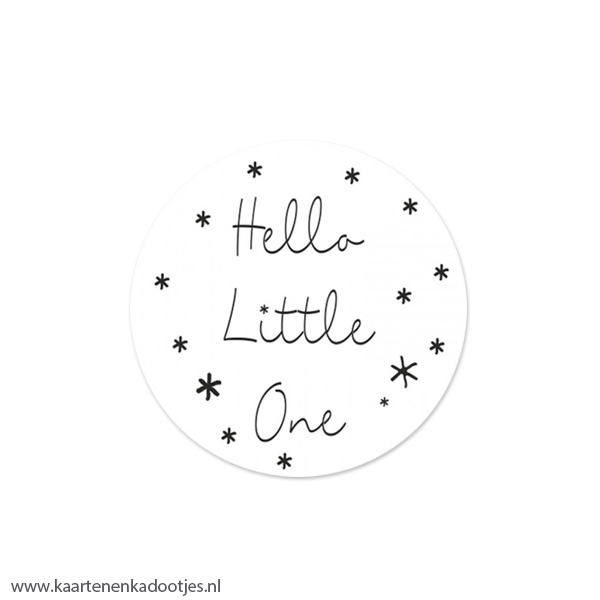6 Stickers rond 47 mm hello little one sterretjes wit/zwart