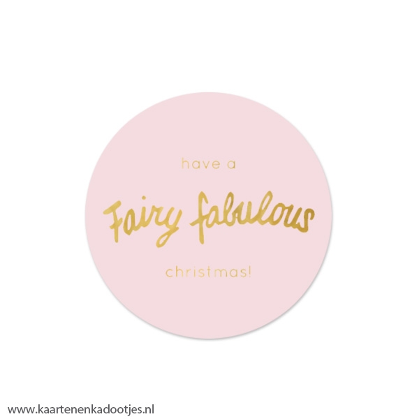5 Stickers rond 50 mm fairy fabulous Christmas roze/goudfolie