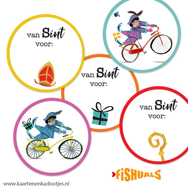 5 Stickers rond 40 mm Sint en Piet assorti
