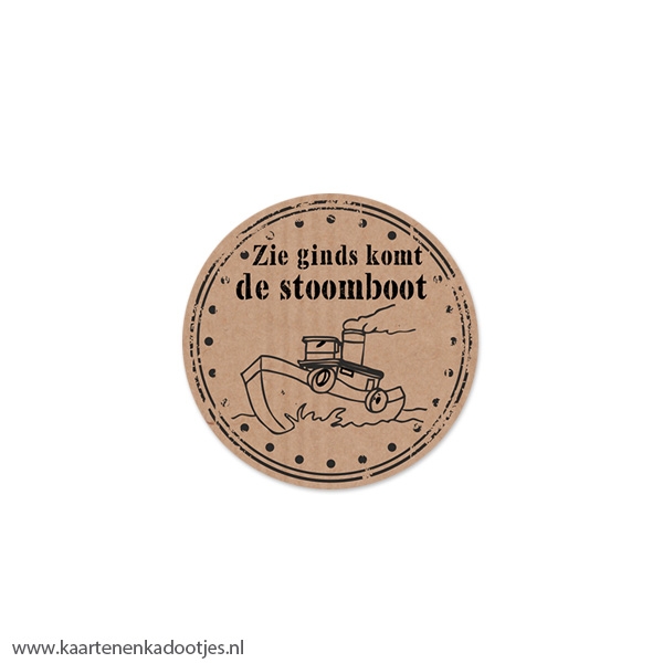 7 Stickers rond 35 mm zie ginds komt de stoomboot kraft/zwart