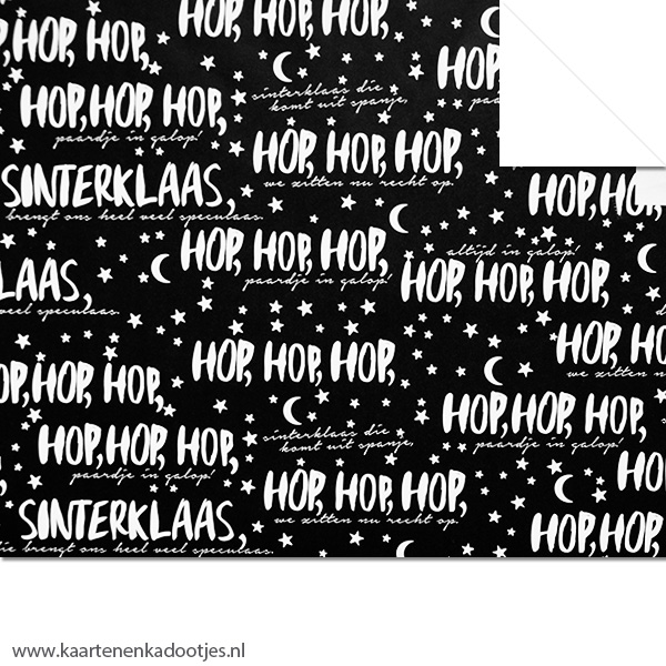 Kadopapier Sint hop hop hop paardje in galop zwart/wit