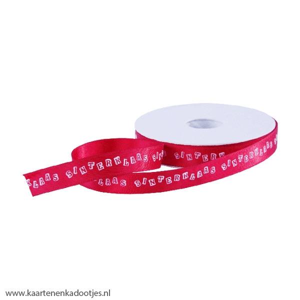 Satijnlint 16 mm Sinterklaas rood/wit 3 meter - Afbeelding 2